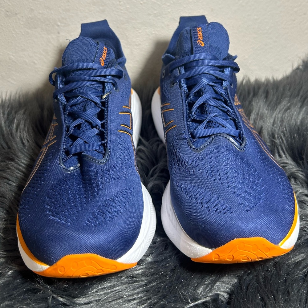 ASICSGel-Nimbus 25 'Deep Ocean Bright Orange Sneakers Size 10 - Picture 4 of 10